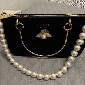 Gucci GWP Black Velvet Cosmetic Bag with Pearl Handle